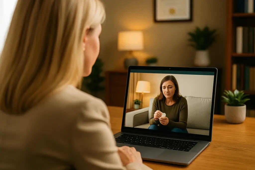 A grief teletherapy session with Zona Petrelli at Positive Path Mental Health